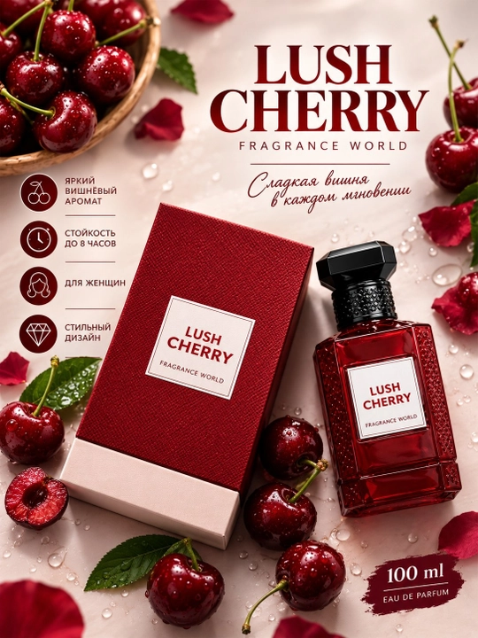 Lush Cherry Fragrance World вишнёвые духи для женщин, 100 мл - 