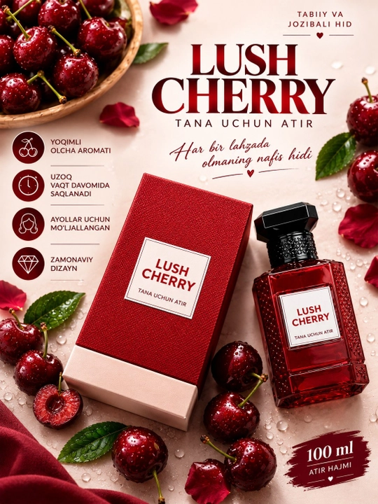 Lush Cherry Fragrance World вишнёвые духи для женщин, 100 мл