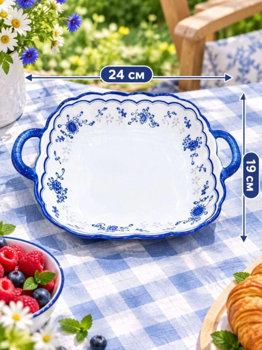 Керамическая салатная миска с узором и ручкой