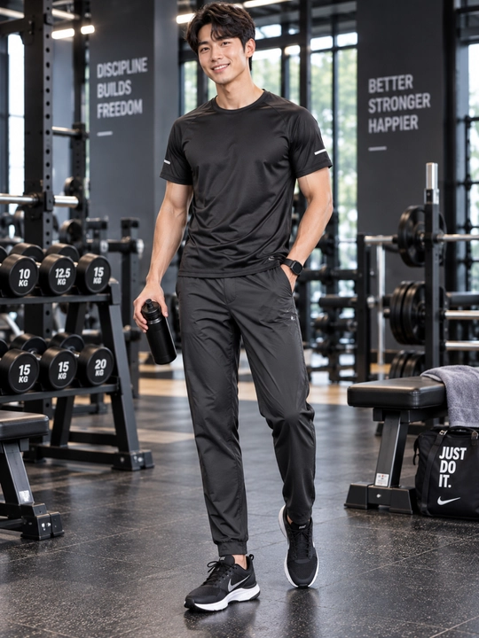 Erkaklar sport kostyumi longsliv+shim, tez quriydigan, yugurish, fitness uchun rashgard