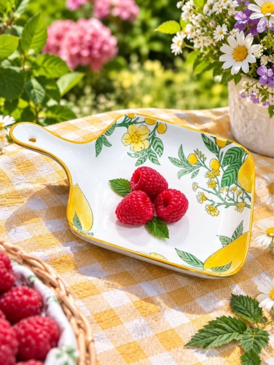 Керамическая салатная миска с узором и ручкой - 
