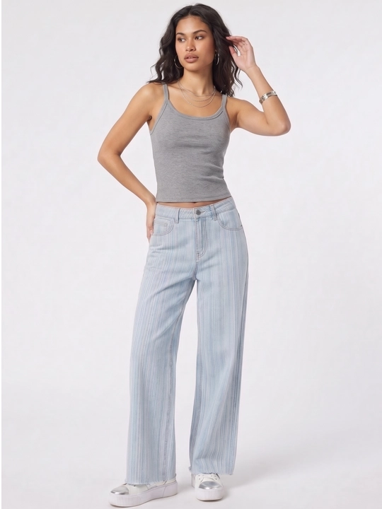 Женские фактурные джинсы UMA Wide Leg в вертикальную полоску - 