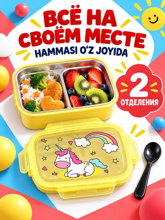 Bolalar uchun zanglamaydigan po‘latdan yasalgan tushlik qutisi