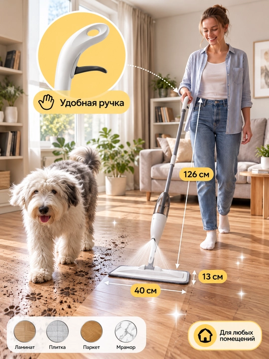 Швабра для мытья пола, швабра с распылителем, швабра для окон, 2 насадки