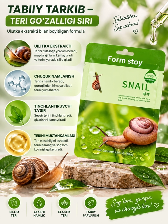 Маска для лица Snail Essence 25 мл, Увлажняет и смягчает кожу