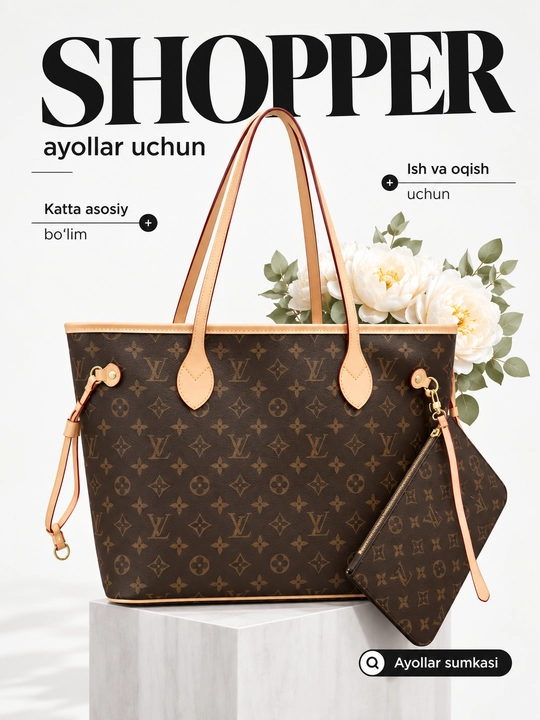 Женская сумка в стиле Louis Vuitton Neverfull - 
