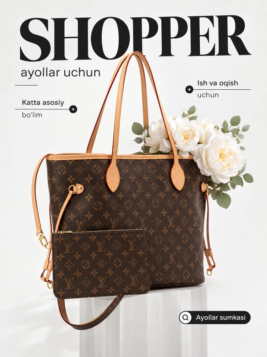 Ayollar sumkasi Louis Vuitton Neverfull uslubida