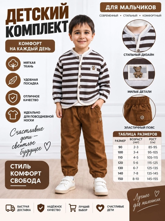 Весенний спортивный костюм двойка для мальчиков, кофта и штаны - 