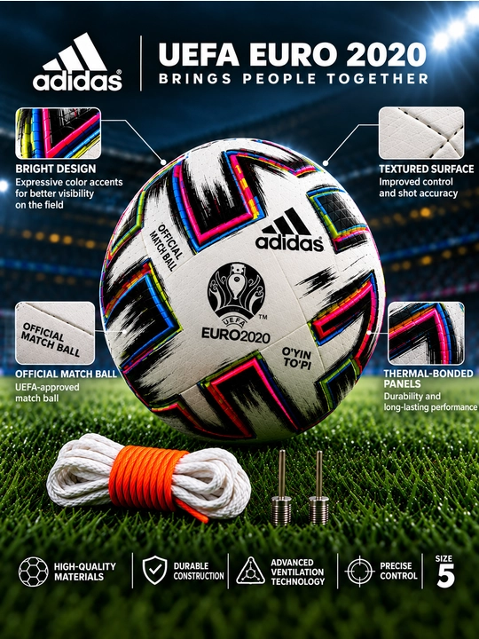 Futbol to‘pi Adidas Uniforia UEFA Euro 2020, 5-o‘lcham, oq-multikolor