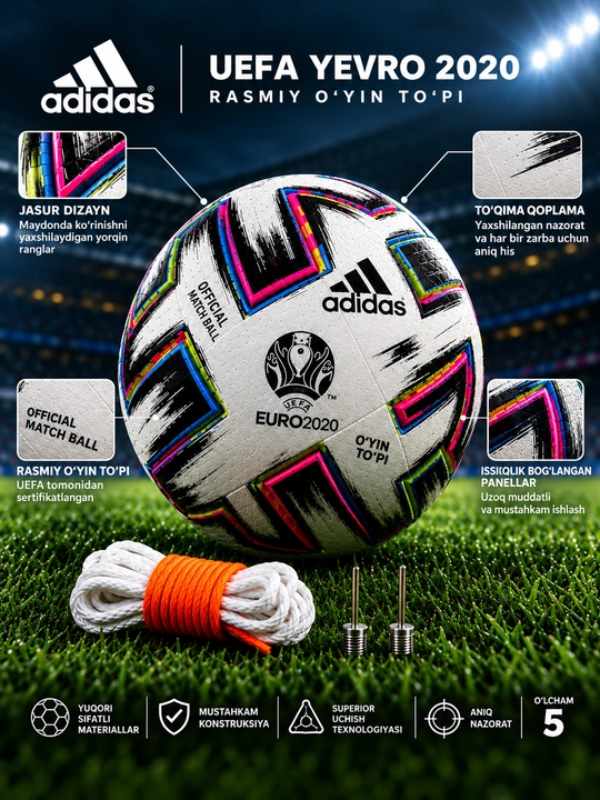 Futbol to‘pi Adidas Uniforia UEFA Euro 2020, 5-o‘lcham, oq-multikolor