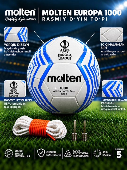 Futbol to‘pi Molten Europa 1000, UEFA Europa League, 5-o‘lcham, oq-ko‘k