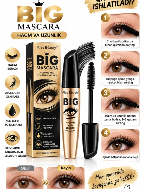 BIG Mascara — hajm va uzunlik beruvchi kiprik tushi
