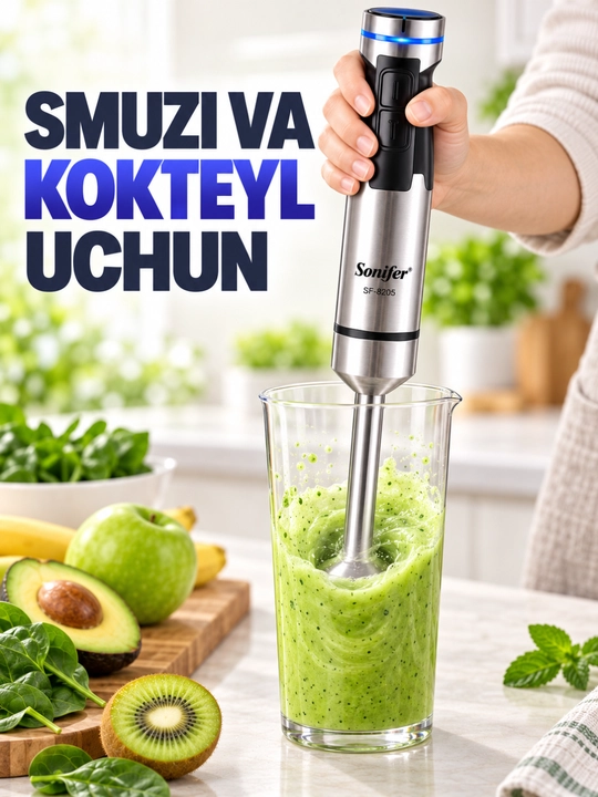 Погружной блендер Sonifer SF-8205, 800 Вт, режим Turbo, стальная насадка