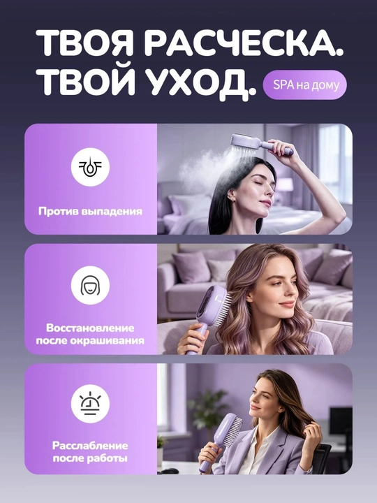 Паровая расчёска для выпрямления волос на аккумуляторе, убирает пушок и статику