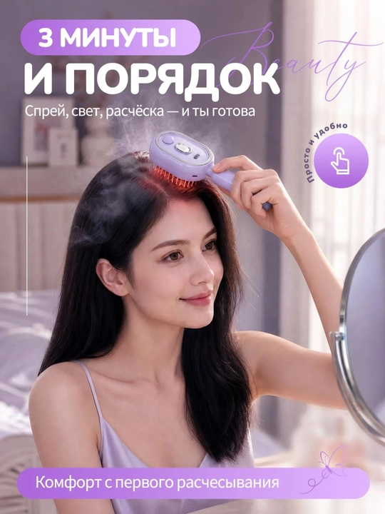 Паровая расчёска для выпрямления волос на аккумуляторе, убирает пушок и статику