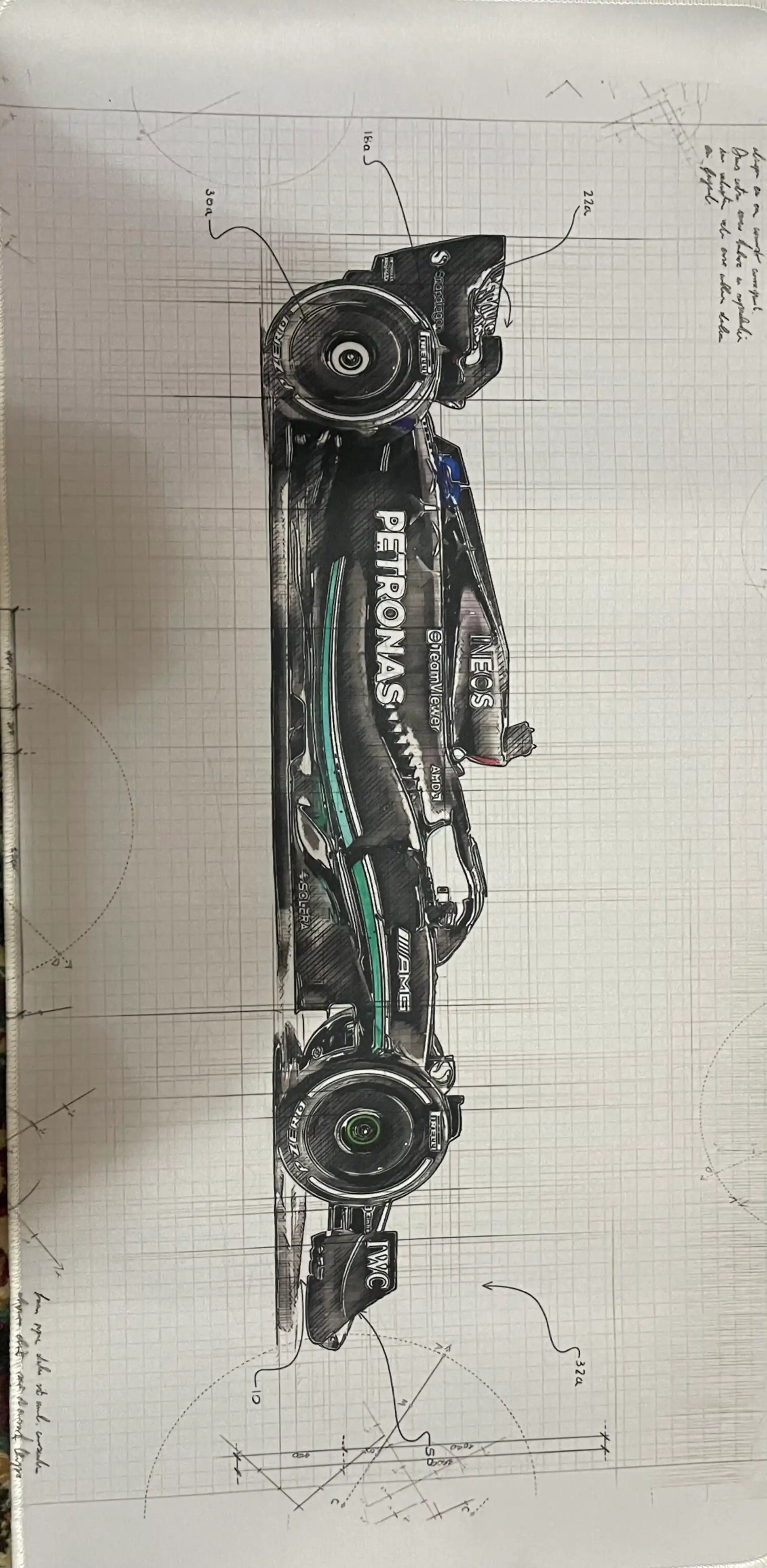 Коврик для стола Mercedes AMG Petronas F1, 60×30 см, геймерский, противоскользящий
