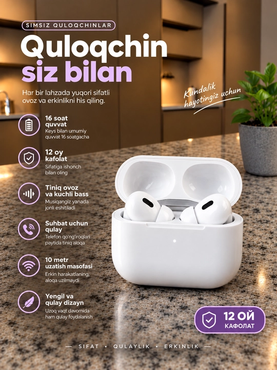 Simsiz quloqchinlar, Pro 2  Bluetooth Sensorli, Iphone va androidlar uchun  Naushnik