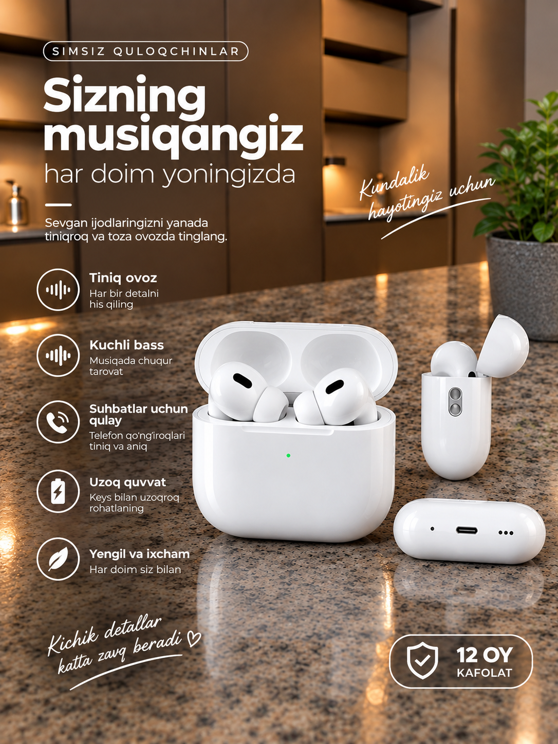 Simsiz quloqchinlar, Pro 2  Bluetooth Sensorli, Iphone va androidlar uchun  Naushnik