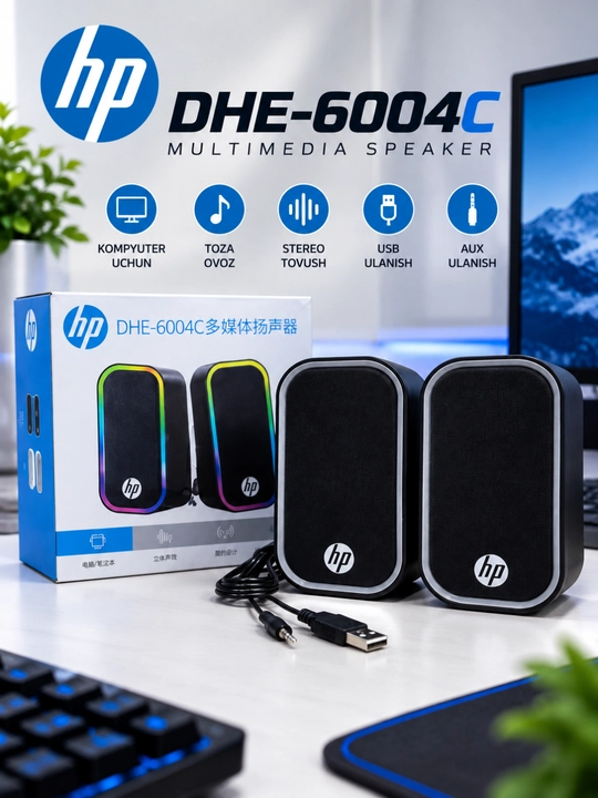 Компьютерные колонки 2.0, USB и AUX подключение, стерео аудиоколонки