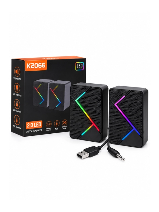 Компьютерные колонки 2.0, USB и AUX подключение, стерео аудиоколонки