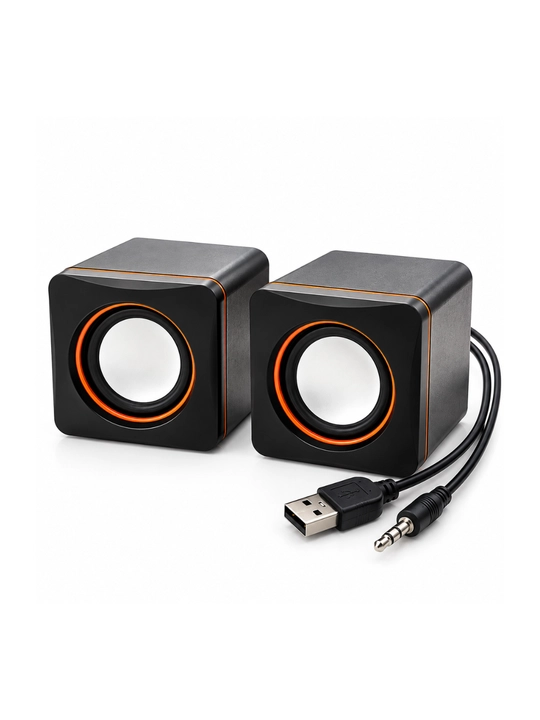 Компьютерные колонки 2.0, USB и AUX подключение, стерео аудиоколонки
