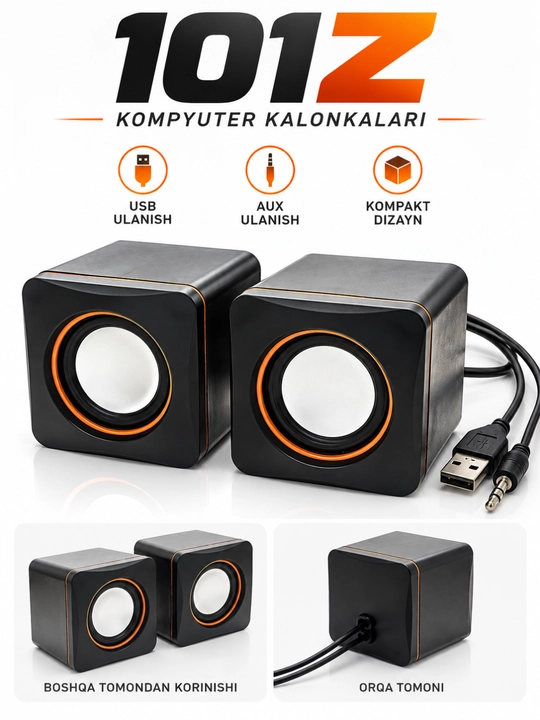 Компьютерные колонки 2.0, USB и AUX подключение, стерео аудиоколонки