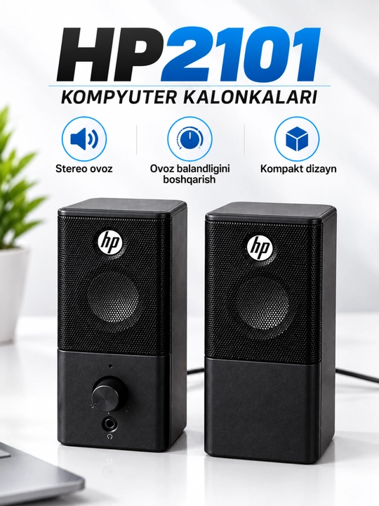 Компьютерные колонки 2.0, USB и AUX подключение, стерео аудиоколонки