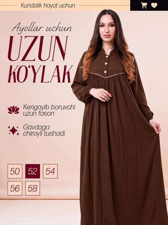 Ayollar uchun ko‘ylak, uy va ko‘cha uchun juda qulay belmantodan tikilgan kiyim - 