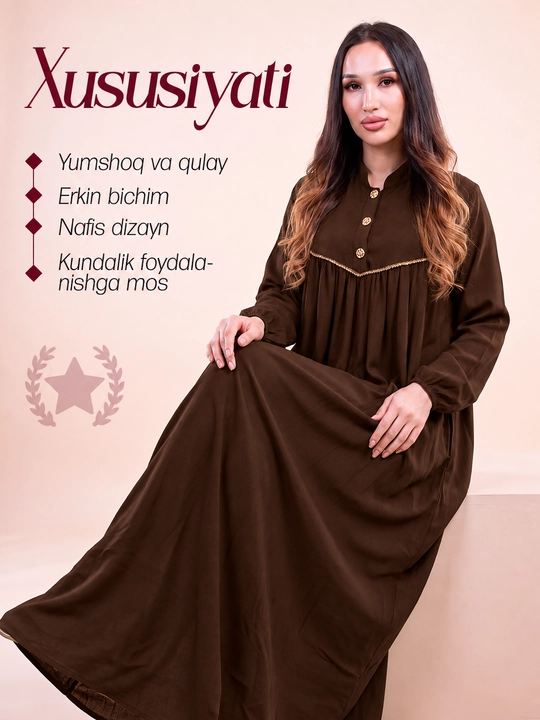 Ayollar uchun ko‘ylak, uy va ko‘cha uchun juda qulay belmantodan tikilgan kiyim