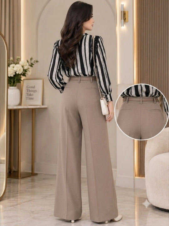 Ayollar uchun klassik palazzo shimi baland bichimli, keng bichimli, nafis ofis shimi