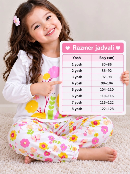 1-8 yoshli bolalar uchun uzun yengli yumshoq pijama