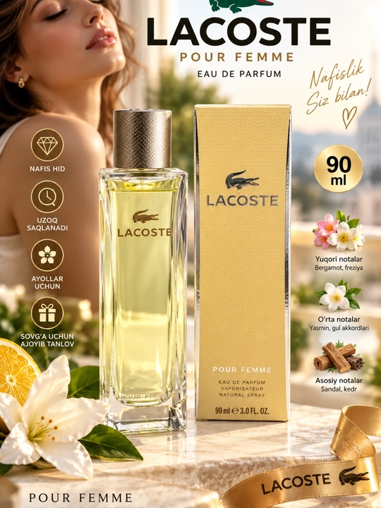 Lacoste Pour Femme — nafis va jozibali ayollar parfumi, 90 ml - 