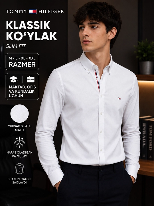 Мужская белая рубашка UTEC Slim Fit, из 100% хлопка