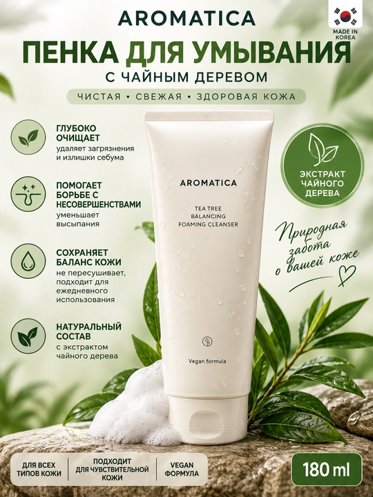 Yuvinish uchun ko'pik  Aromatica TEA TREE BALANCING FOAMING CLEANSER 180 ml - 