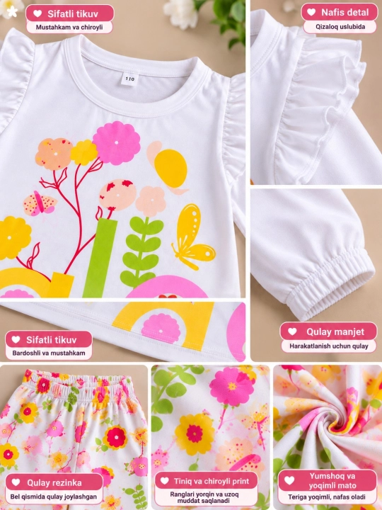 1-8 yoshli bolalar uchun uzun yengli yumshoq pijama