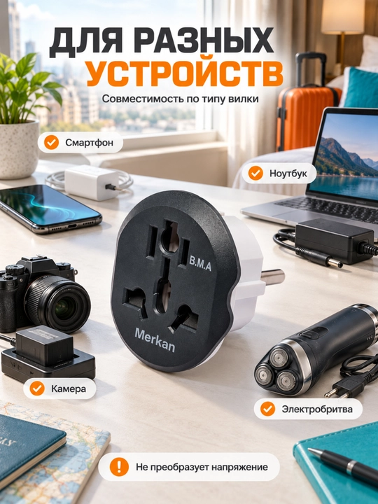 Universal adapter Merkan, rozetka uchun adapter Merсan ixcham universal rozetka o‘tkazgich