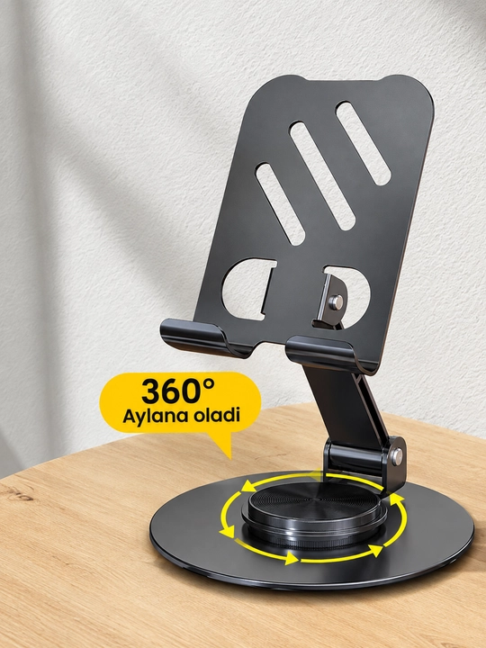 Metall telefon va planshet uchun sozlanadigan, 360° aylanuvchi taglik