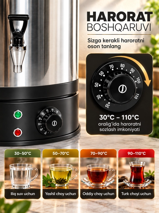 Elektr samovar 2 kranli, ichki choynakli, oddiy va turk choyi uchun