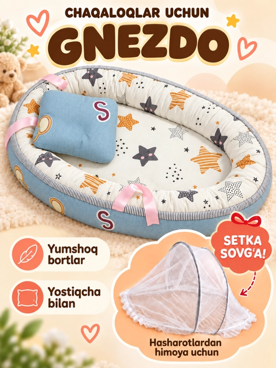 Yangi tug'ilgan chaqaloqlar uchun uxlash uchun gnezdo, matras - 