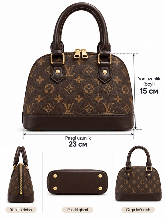 Louis Vuitton uslubidagi ayollar yelka sumkasi, quti va hujjatlar bilan birga