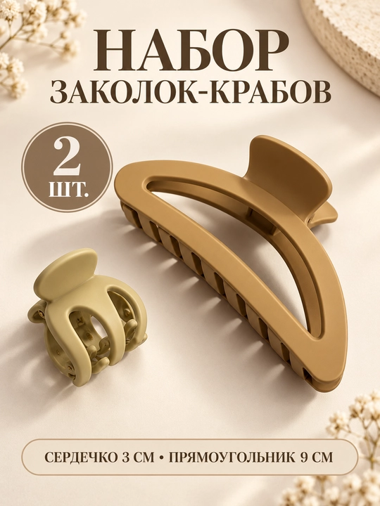 Заколка-краб универсальная, 8 см — набор 2 шт, черная и коричневая - 