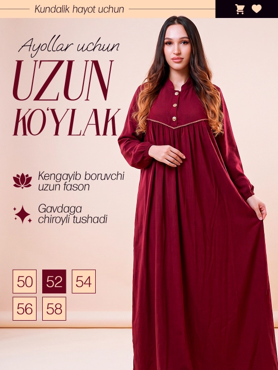 Ayollar uchun ko‘ylak, uy va ko‘cha uchun juda qulay belmantodan tikilgan kiyim - 