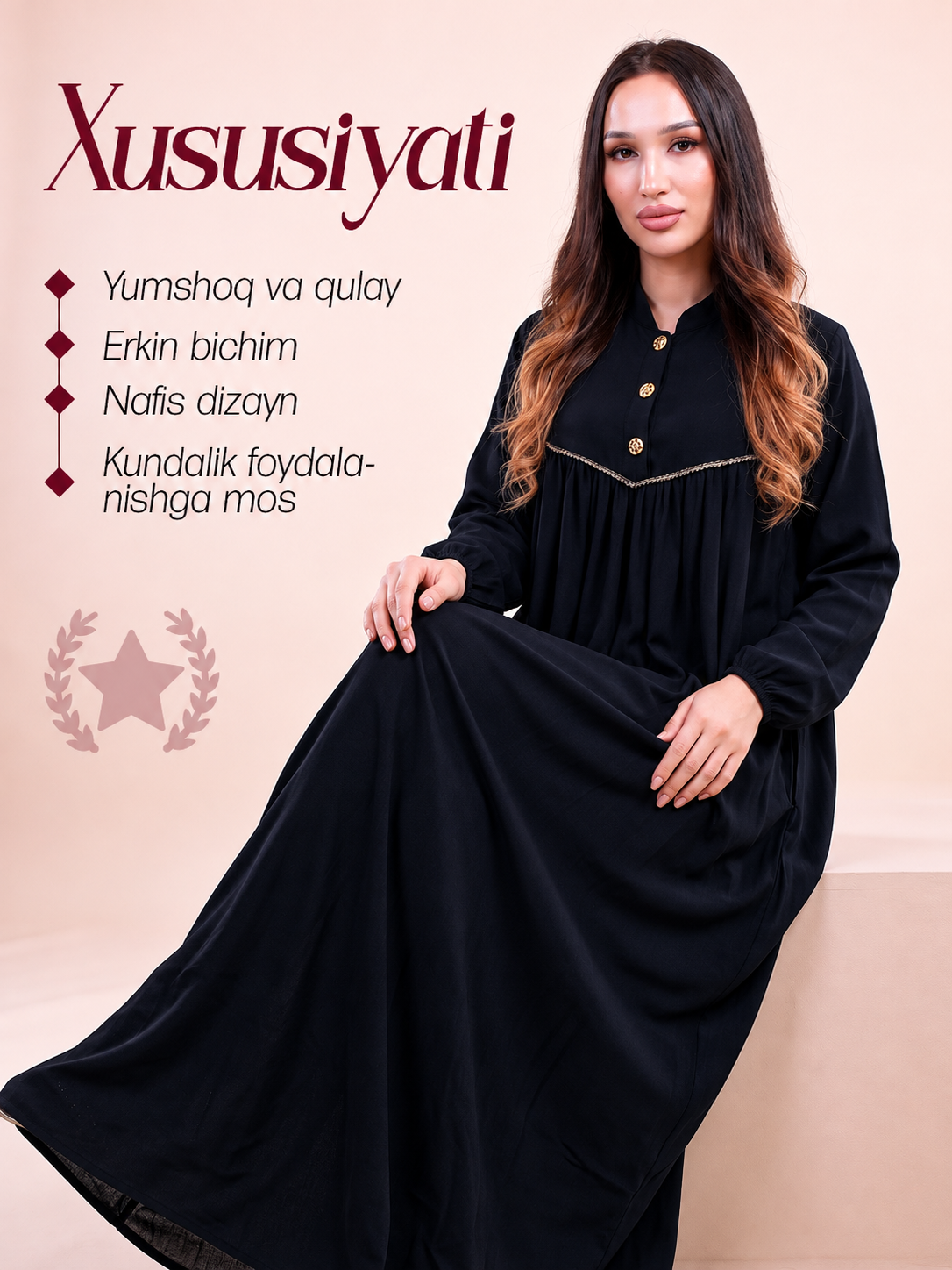 Ayollar uchun ko‘ylak, uy va ko‘cha uchun juda qulay belmantodan tikilgan kiyim