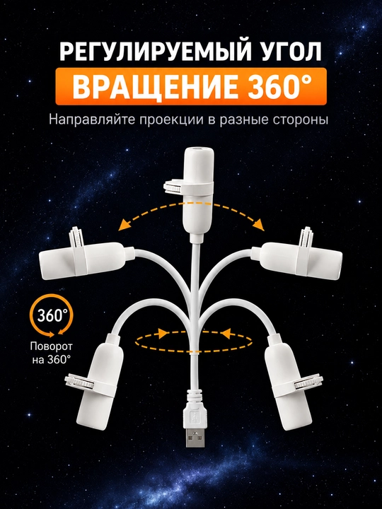Yulduzli proyektor oy nuri, LED tungi chiroq, USB, atmosfera yotoqxona