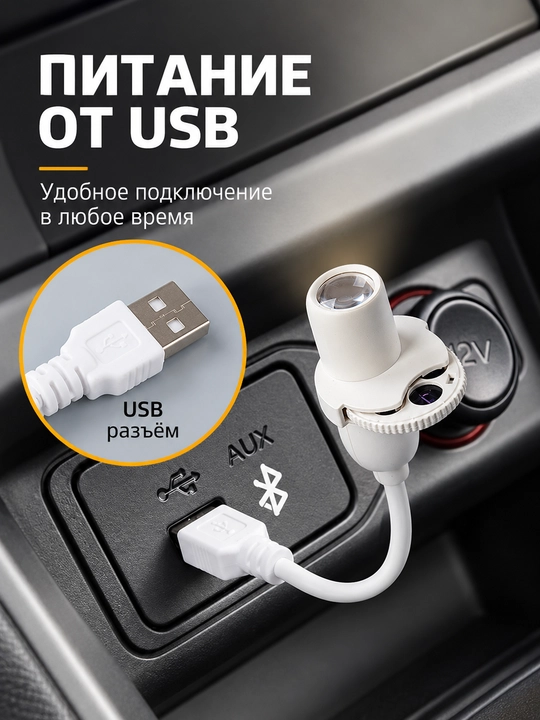 Yulduzli proyektor oy nuri, LED tungi chiroq, USB, atmosfera yotoqxona