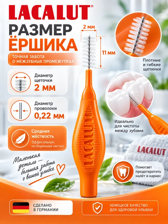 Lacalut Interdental межзубные цилиндрические ёршики 2,0 мм для брекетов и имплантов, 5 шт