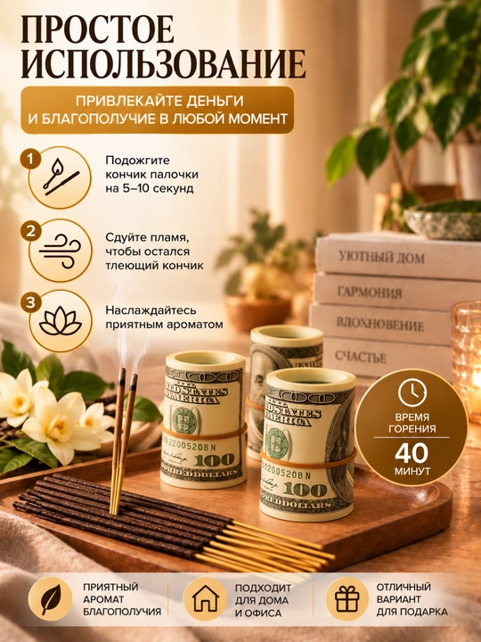 Ароматный благовония в наборе 2 упаковки по 20 палочек