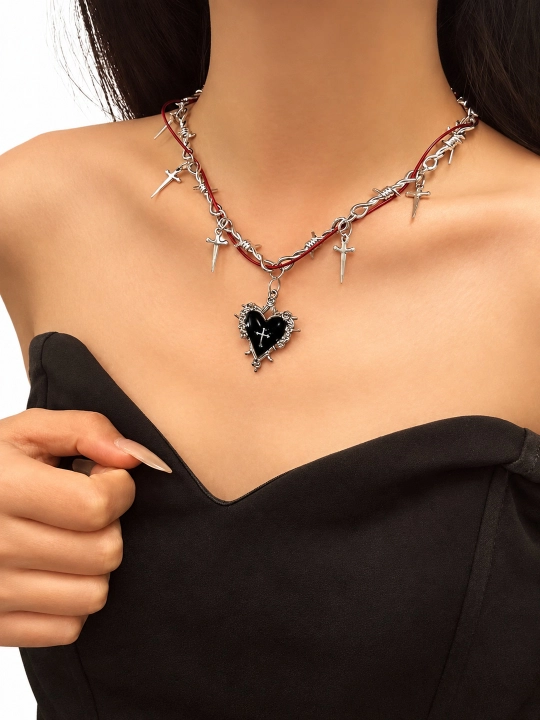 Yurak va xochli gotik marjon, Y2K uslubidagi choker va osma bezak