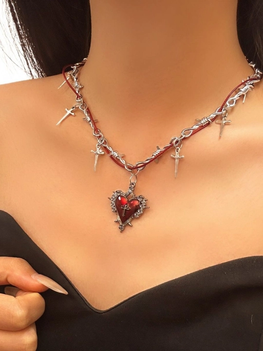Yurak va xochli gotik marjon, Y2K uslubidagi choker va osma bezak