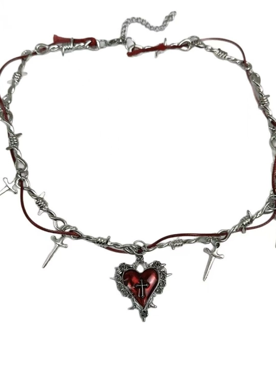 Yurak va xochli gotik marjon, Y2K uslubidagi choker va osma bezak
